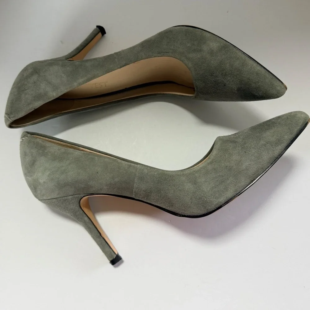 Nine West Pumps Grey Suede Pointed Toe Stiletto Heel Preppy Career Office Chic 6